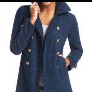 CAbi Blue Pea Coat with Gold Buttons